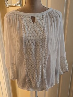 Zac & Rachel Ivory Crochet-Panel Peasant Top Size Large
